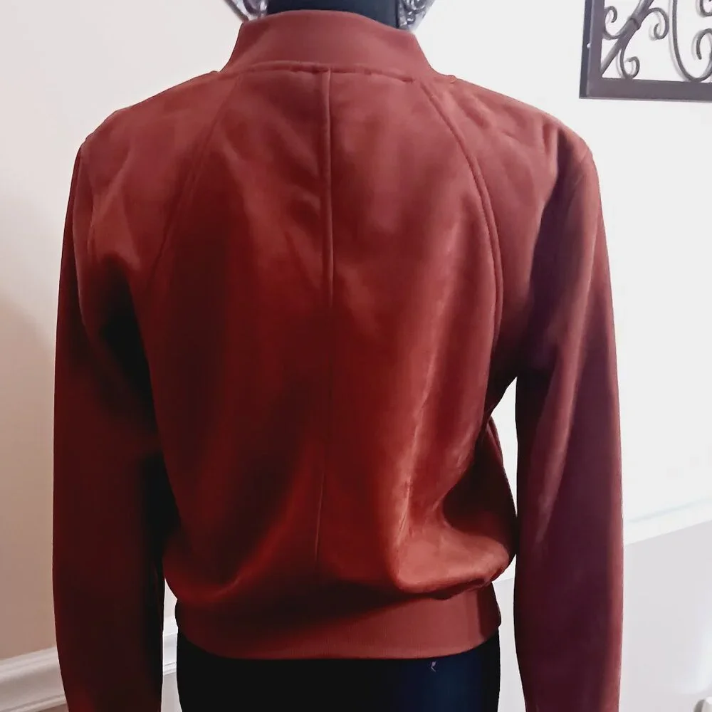 Super Cute Haute Monde Faux Suede Zip Up Jacket With Gold Accent Buttons - Picture 2 of 7